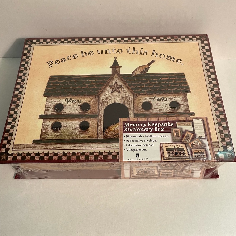 Stationery Set with Memory Keepsake Box in Birdhouse Motif